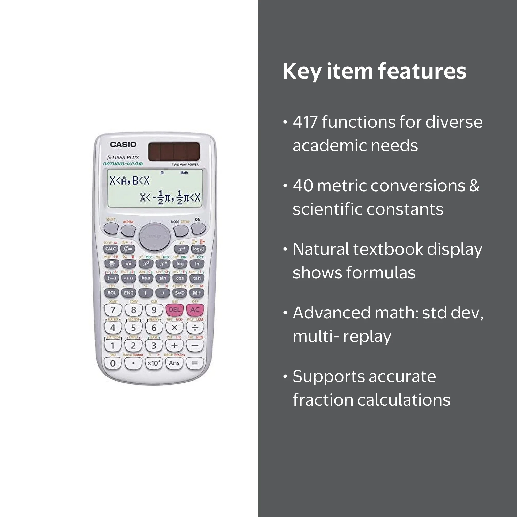 Casio FX-115ESPLUS Scientific Calculator, White - Walmart.com