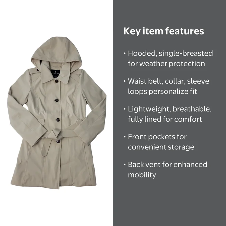 London Fog Women's Single Breasted Waist Belt Hooded Trench Coat