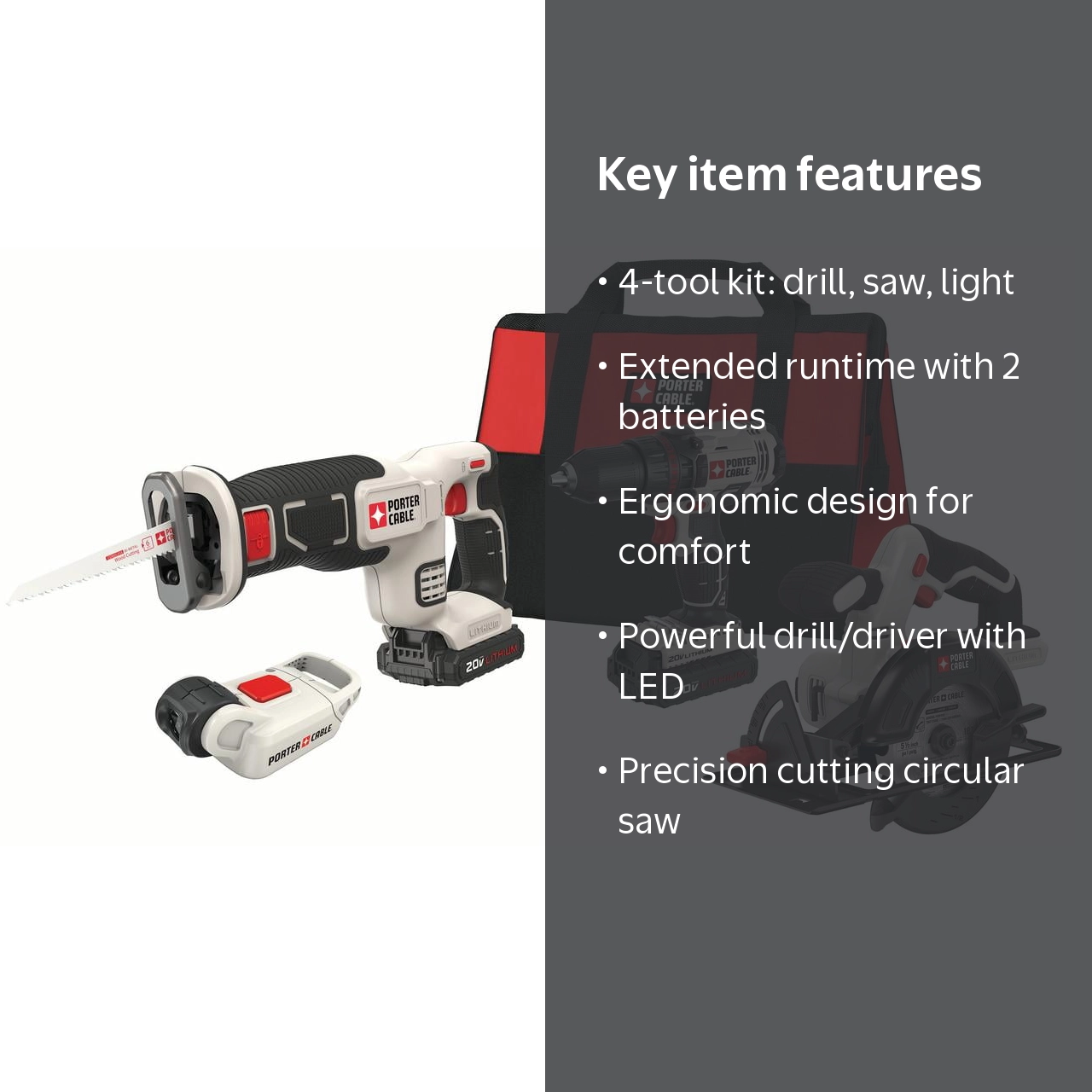 PORTER CABLE 20V Max Lithium-Ion Cordless Power Tool Set - Drill