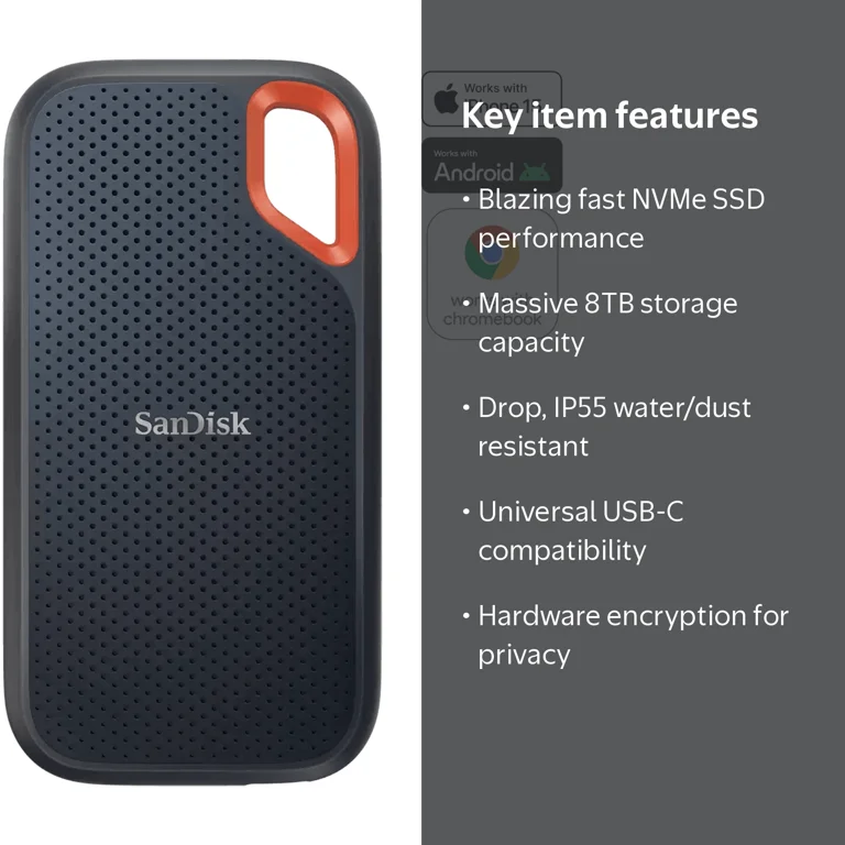 SanDisk, External Solid State Drive, 8TB, Portable High-Capacity