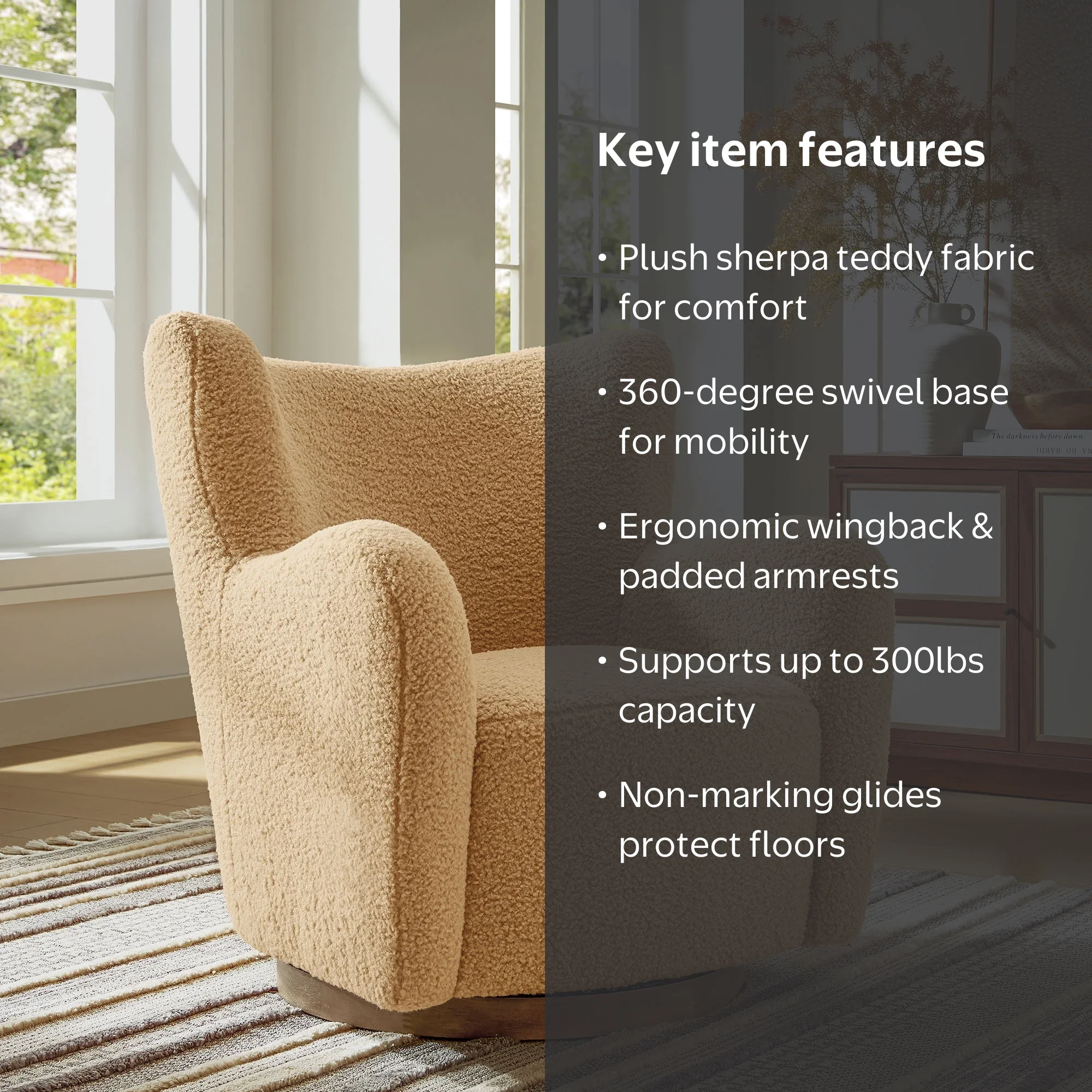 Modway Montrose Swivel Accent Chair, Camel Walnut, Fuzzy Sherpa