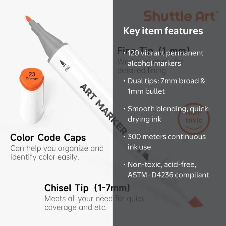 Shuttle Art 121 Colors Alcohol Markers, Dual Tip Art Marker Set