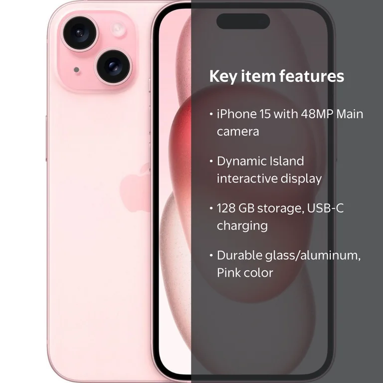 Apple iPhone 15, 128GB Pink, Refurbished, T-Mobile, Dynamic Island