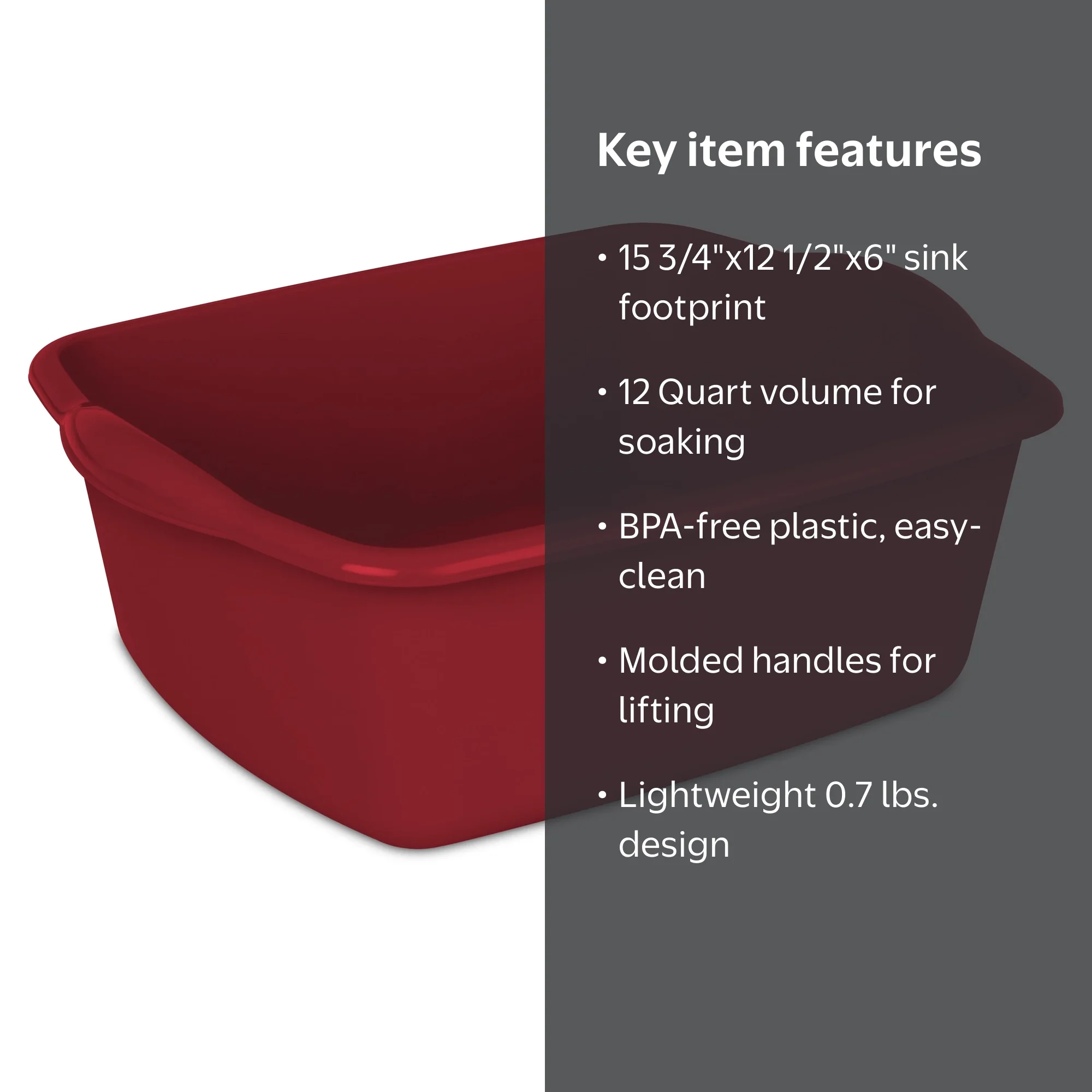 Sterilite 12 Qt. Kitchen Dish Tub Basin, Classic Red for Washing