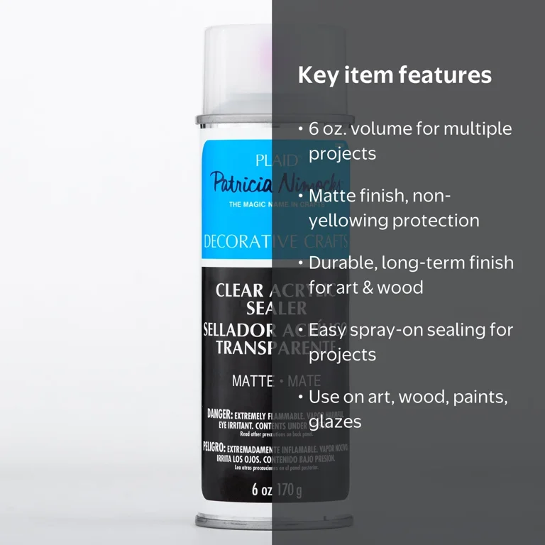 Plaid, Clear Acrylic Spray Sealer, 6 oz, Matte, Non-yellowing