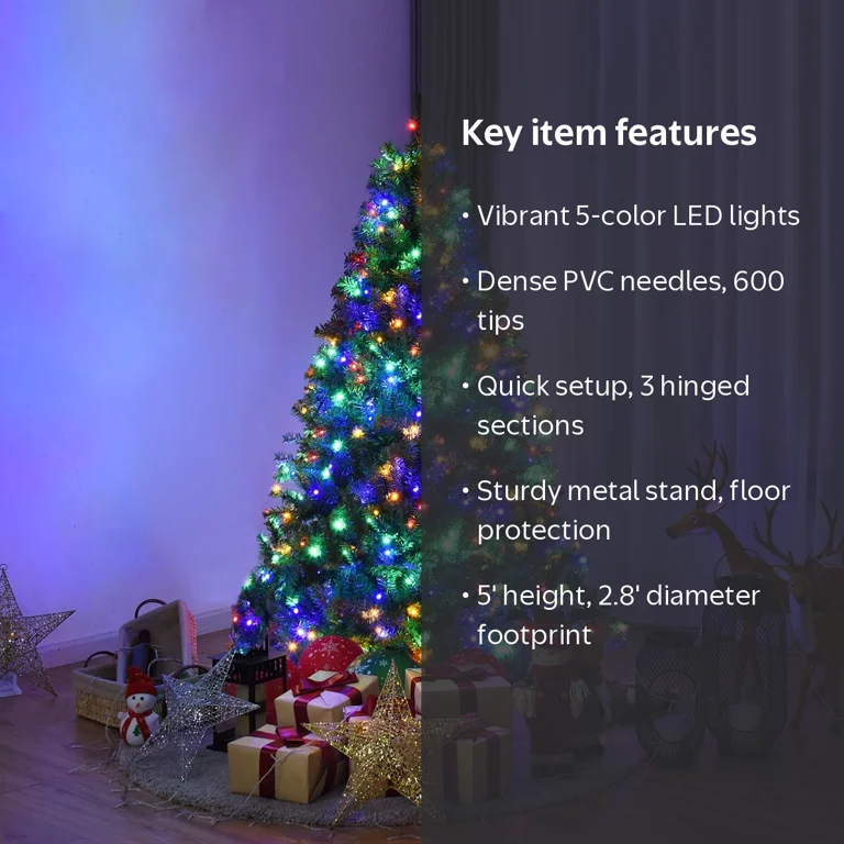 Costway, Christmas Tree, 5' Pre-Lit Hinged, 150 LED Lights