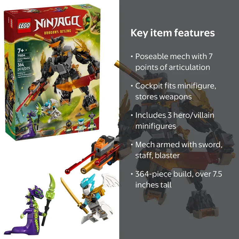 LEGO NINJAGO Cole‚Äôs Mission Mech & Dragon Zane Building Toy