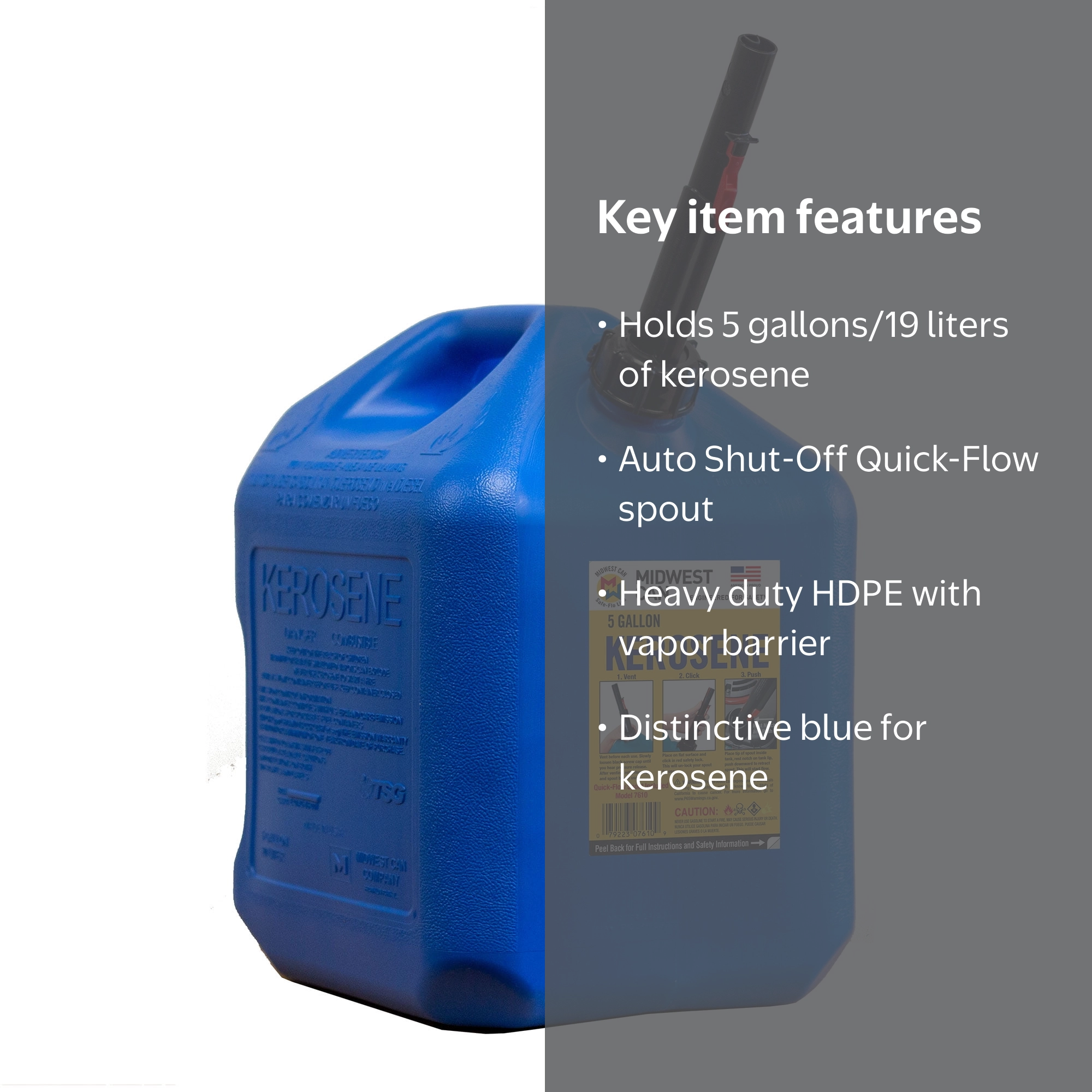 Midwest Can Blue 5 Gallon Kerosene Can with Auto Shut Off Spout