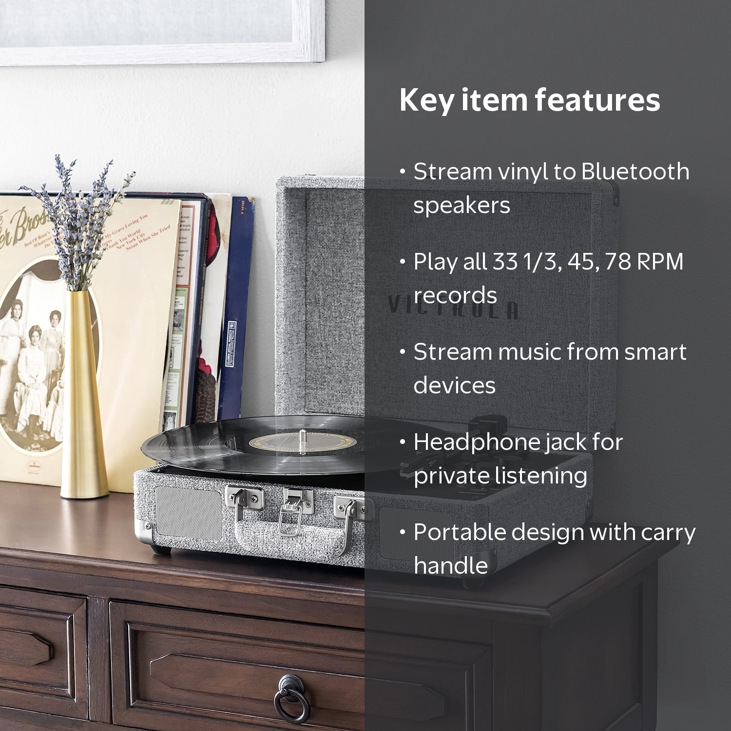 Victrola Journey+ Signature Bluetooth Suitcase Record Player, 3