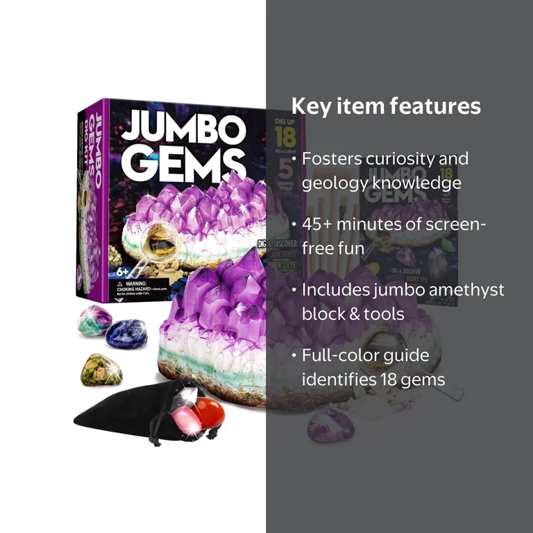 Eduman Jumbo Gemstone Discovery Kit, 18 Real Gems and Rocks