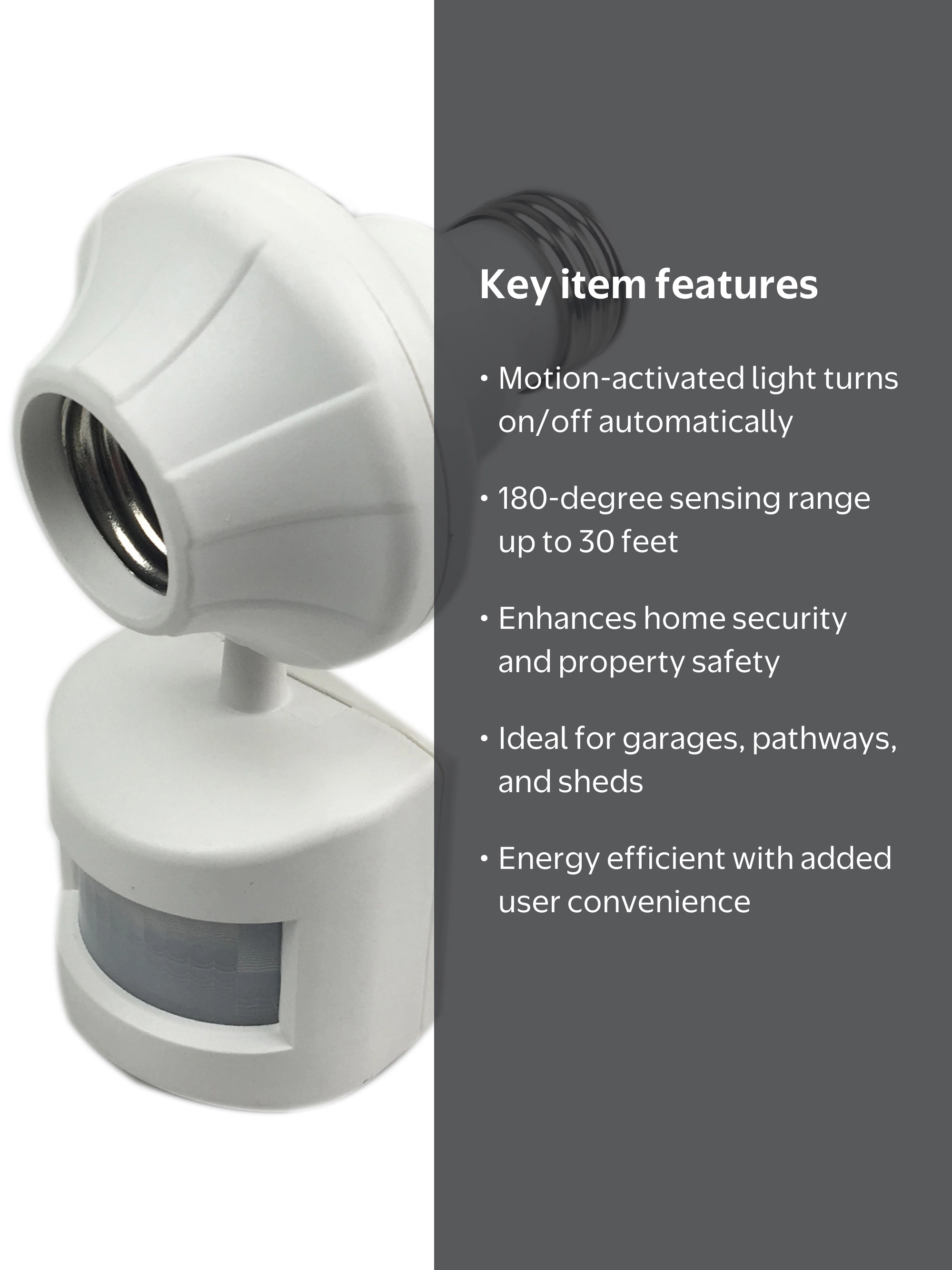 Woods 50064 180-Degree Motion Control Light Socket, Requires Bulb