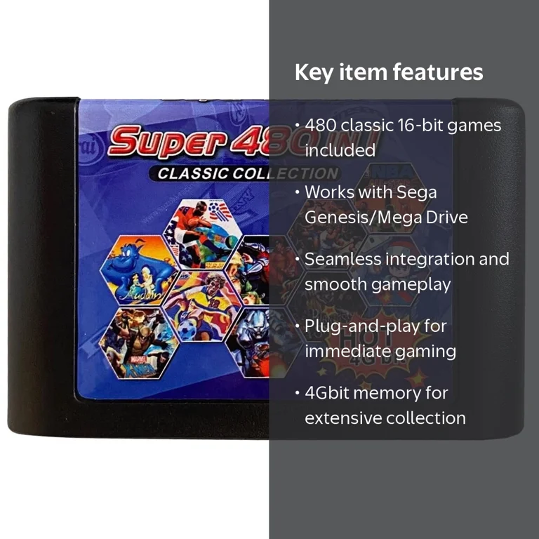 SEGAゲームカード GSMD, 480 in 1 Game Cartridge, for Sega Mega Drive Genesis, 16-bit