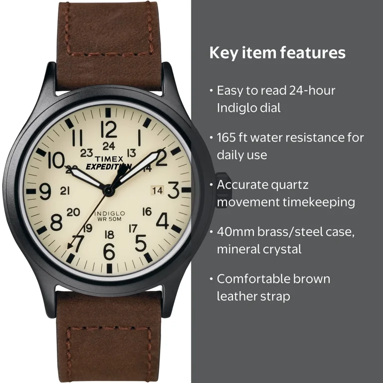 Timex Men's Rugged Expedition Scout Watch with Brown Leather Strap