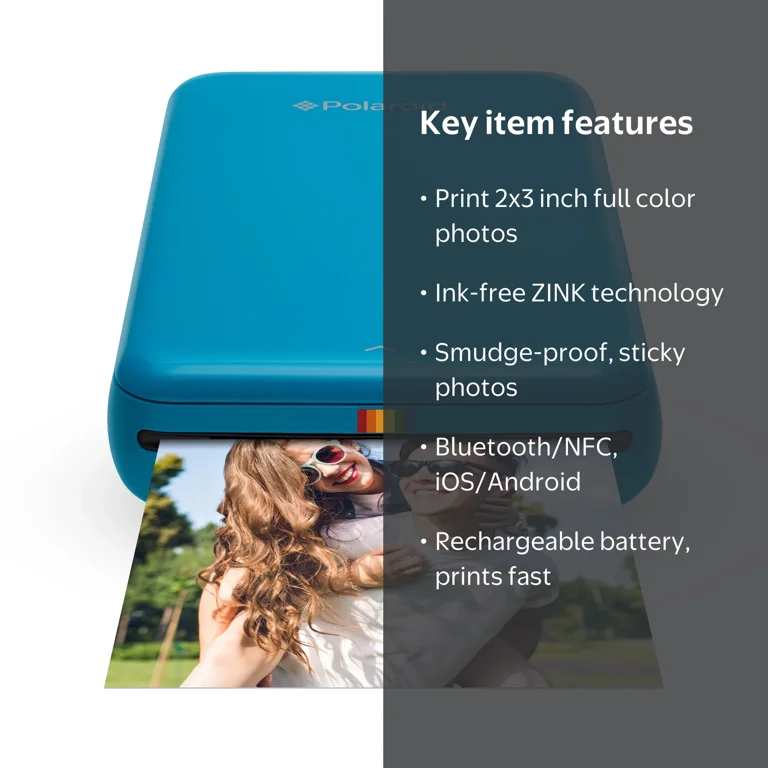 Polaroid Zip Mobile Instant Photo Printer, Blue, POLMP01BL