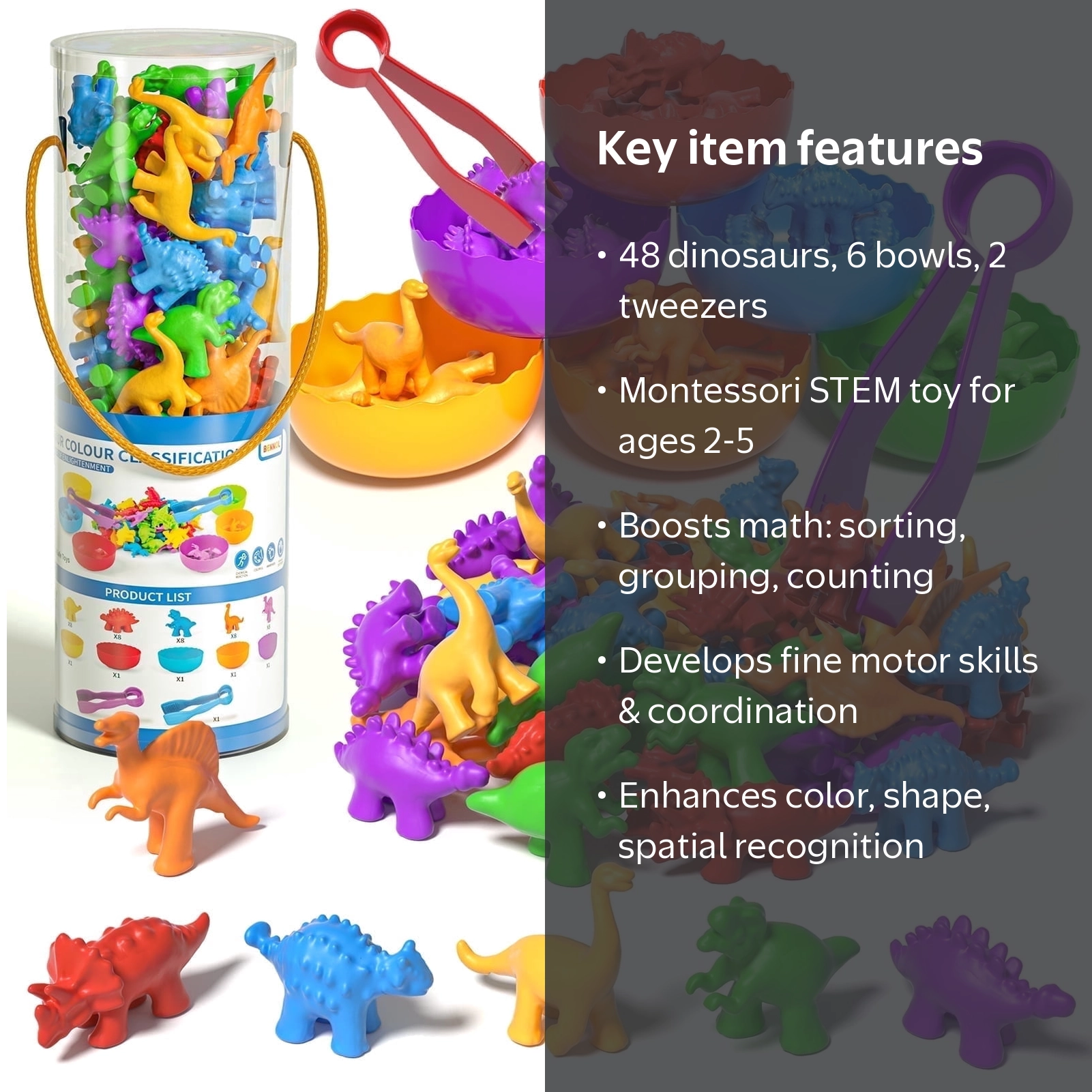 Lucky Doug 48 Counting Dinosaur Toys, Montessori Learning Toys