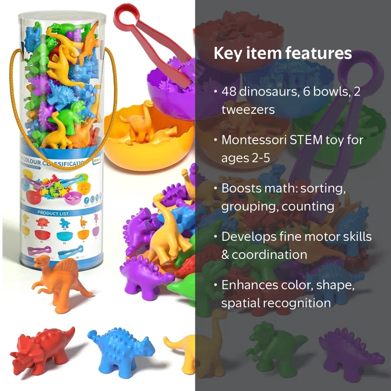 Lucky Doug 48 Counting Dinosaur Toys, Montessori Learning Toys