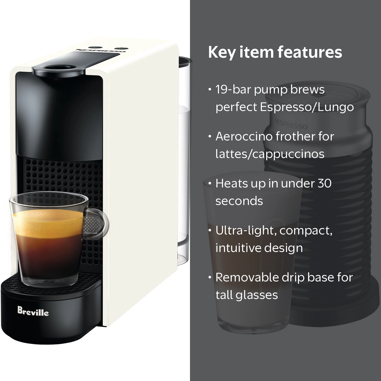 Breville Nespresso Essenza Mini Single-Serve Machine in Pure White