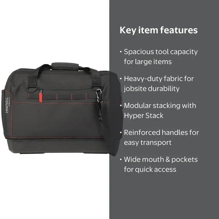 Hyper Tough Hyper Stack Full Size Tool Bag – Heavy-Duty, Stackable