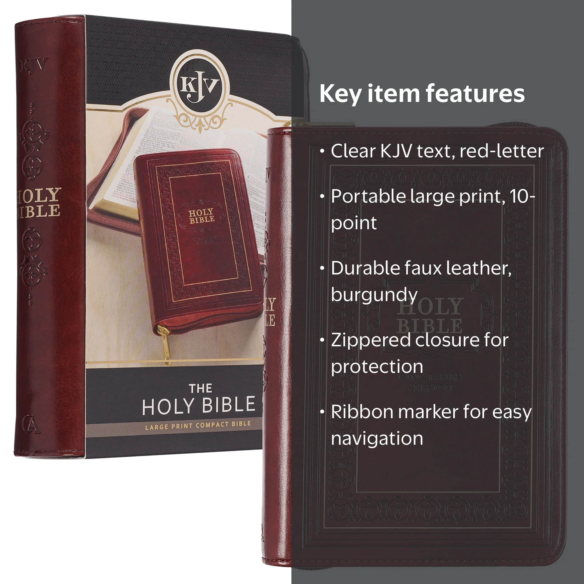 KJV Holy Bible, Compact Large Print Faux Leather Red Letter