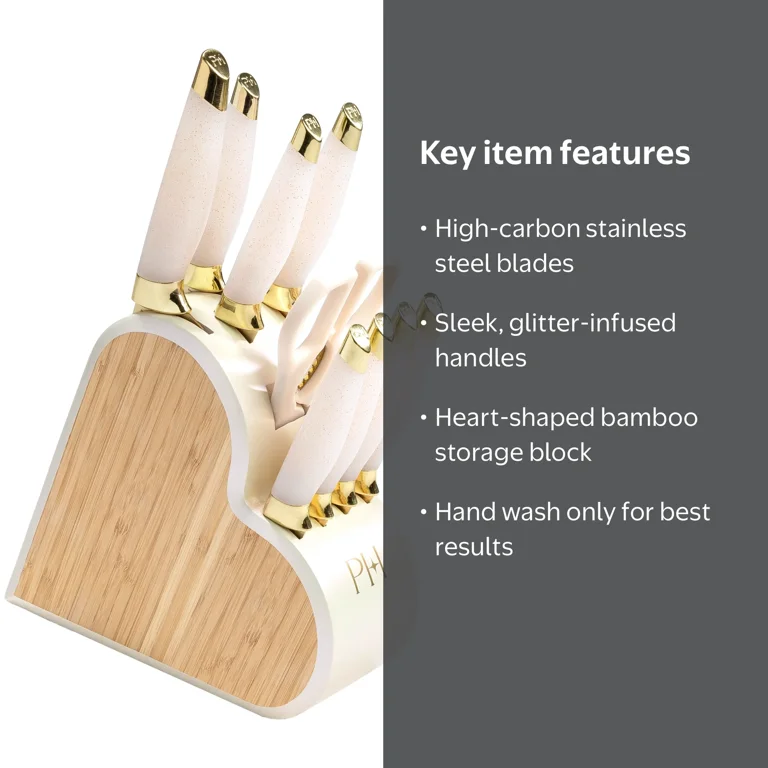Paris Hilton Kitchen Knife Set, 10-Piece with Heart Block