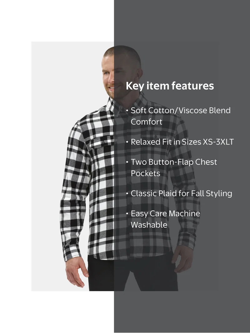 George Men's & Big Men's Relaxed Fit Double Pocket Flannel Shirt