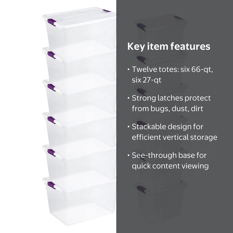 Sterilite 66 Qt Latch Lid Tote 6pk & 27 Qt Latch Lid Tote 6pk