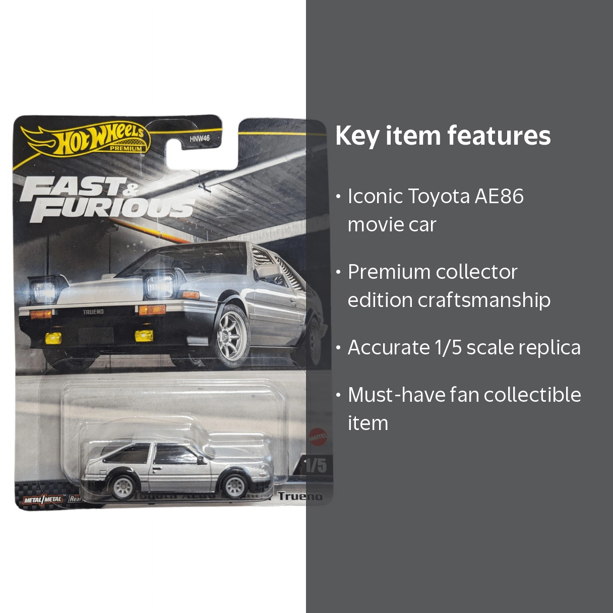 Hot Wheels Collectors Premium Fast Furious Car Toyota AE86