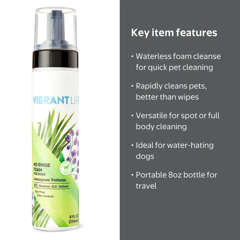 Vibrant Life Waterless Foaming Dog Shampoo with Lemongrass Verbena