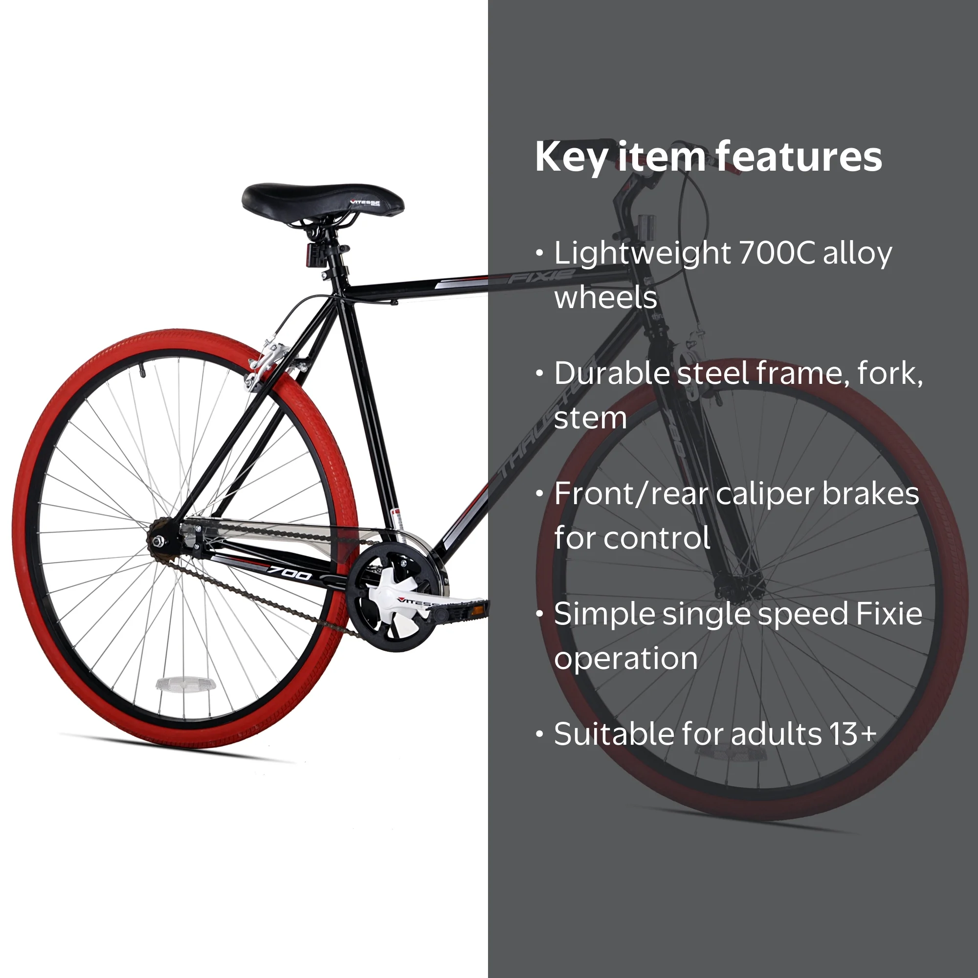 Kent 700c Thruster Fixie Men's Street Bicycle, Black/Red - Walmart.com