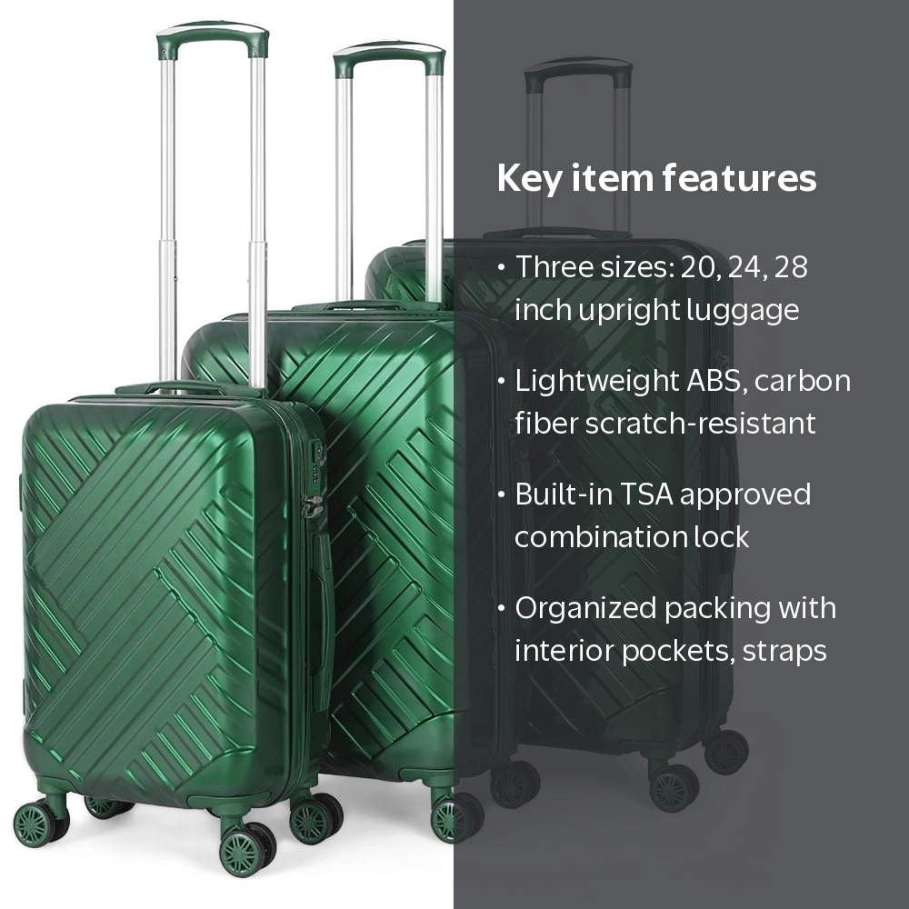Hikolayae 3 Piece Hardside Spinner Luggage Set, Jade Green - TSA