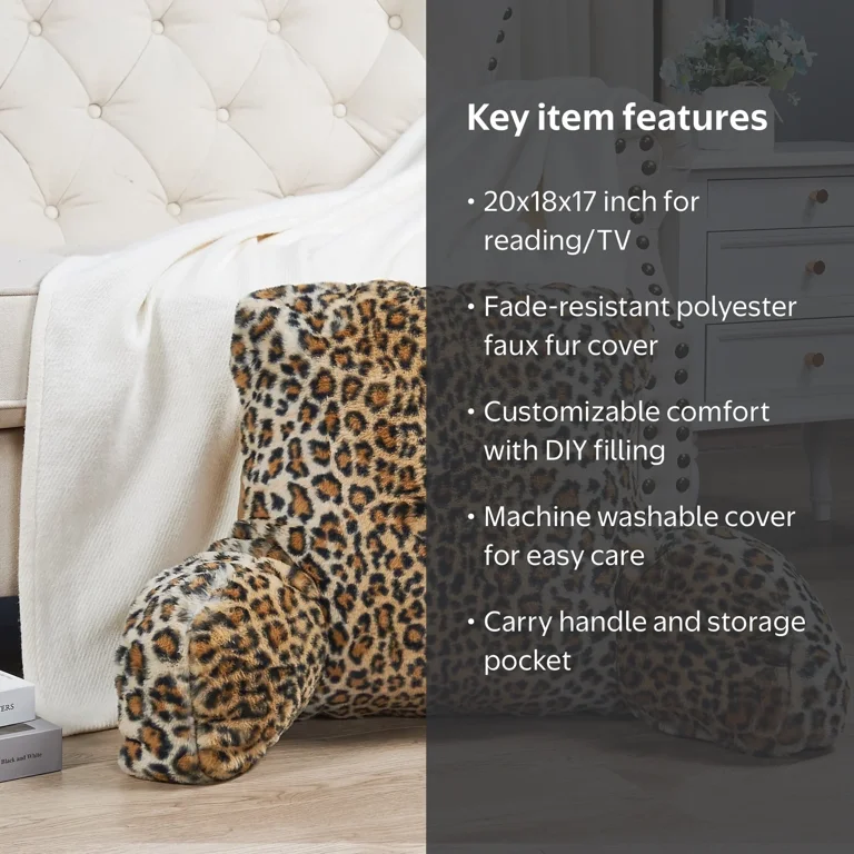 Home Soft Things DIY Leopard Faux Fur Reading Bed Rest Pillow with