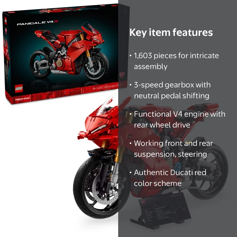 LEGO, Ducati Panigale V4 S Motorcycle Set, 42202, 1603 Pieces