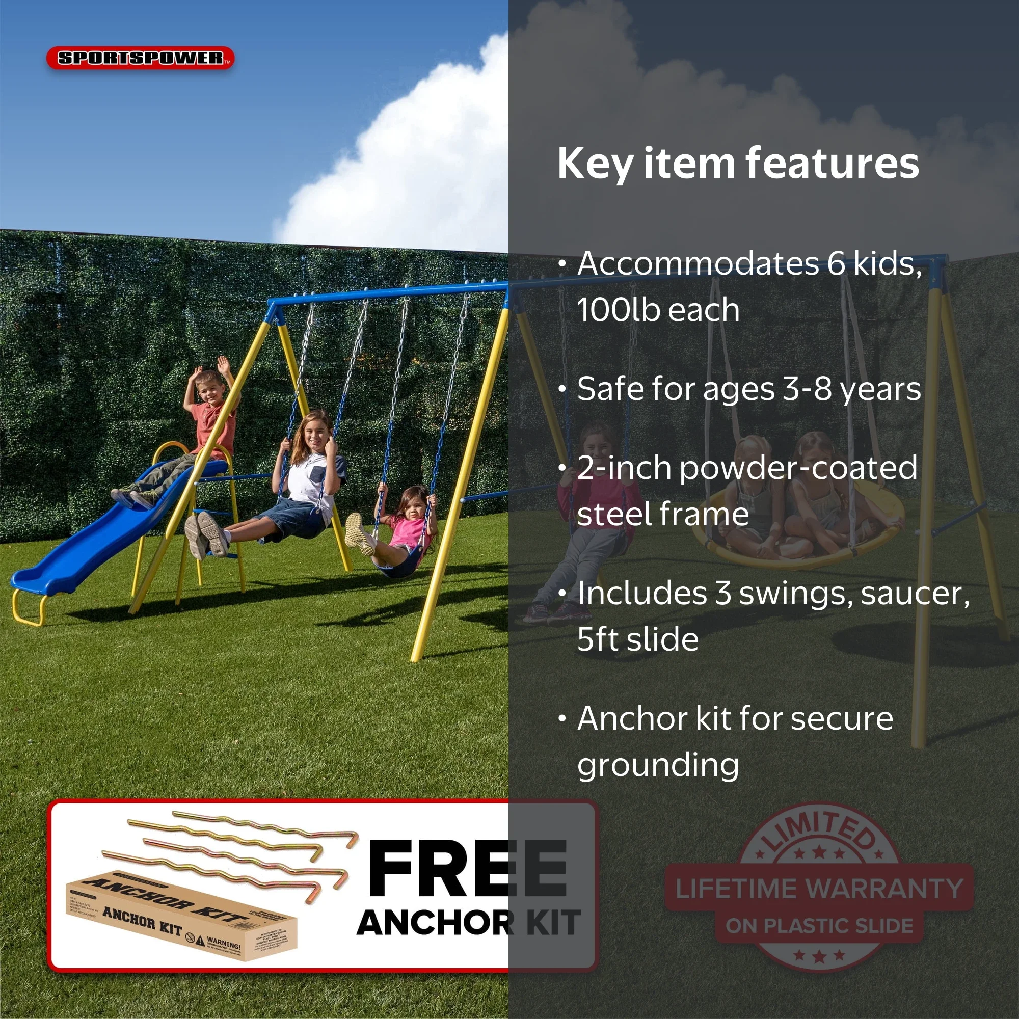 Sportspower Playground Swing Set with Triple Adjustable Swings