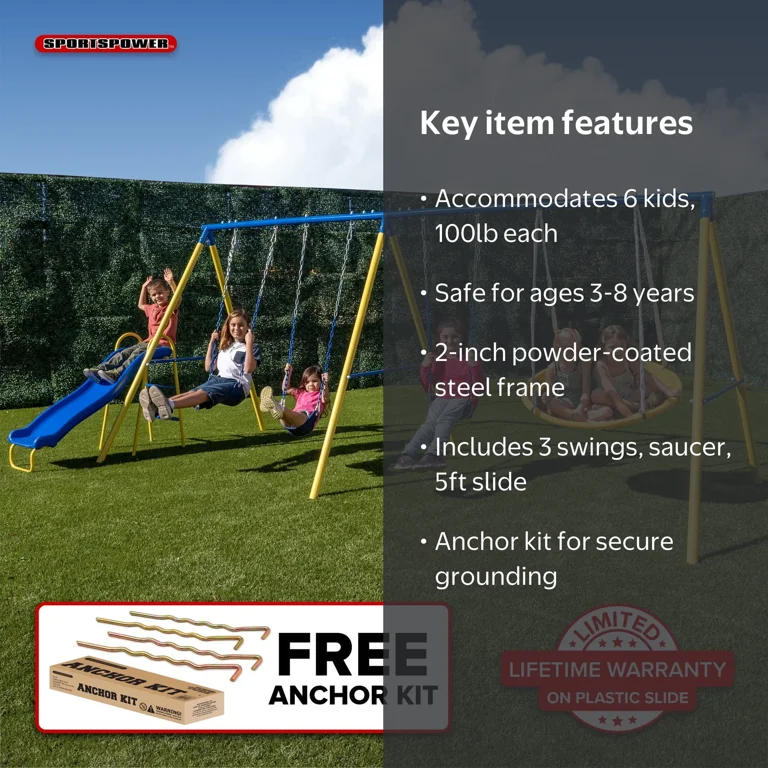 Sportspower Playground Swing Set with Triple Adjustable Swings