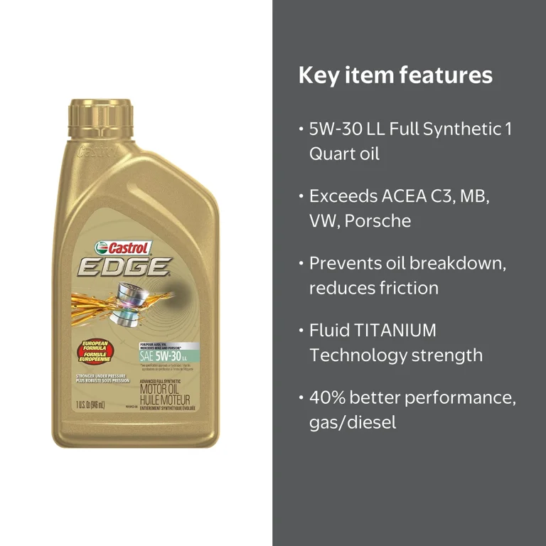 Castrol Edge 5W-30 LL Advanced Full Synthetic Motor Oil, 1 Quart