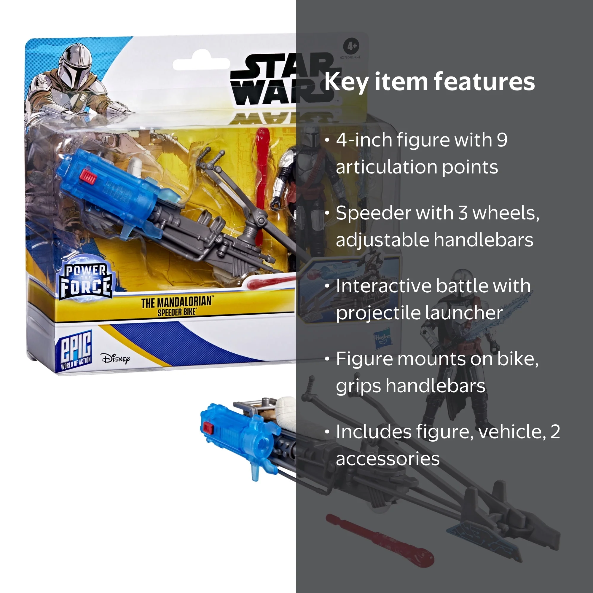 Star Wars, The Mandalorian, 4-Inch Action Figure and Speeder Bike