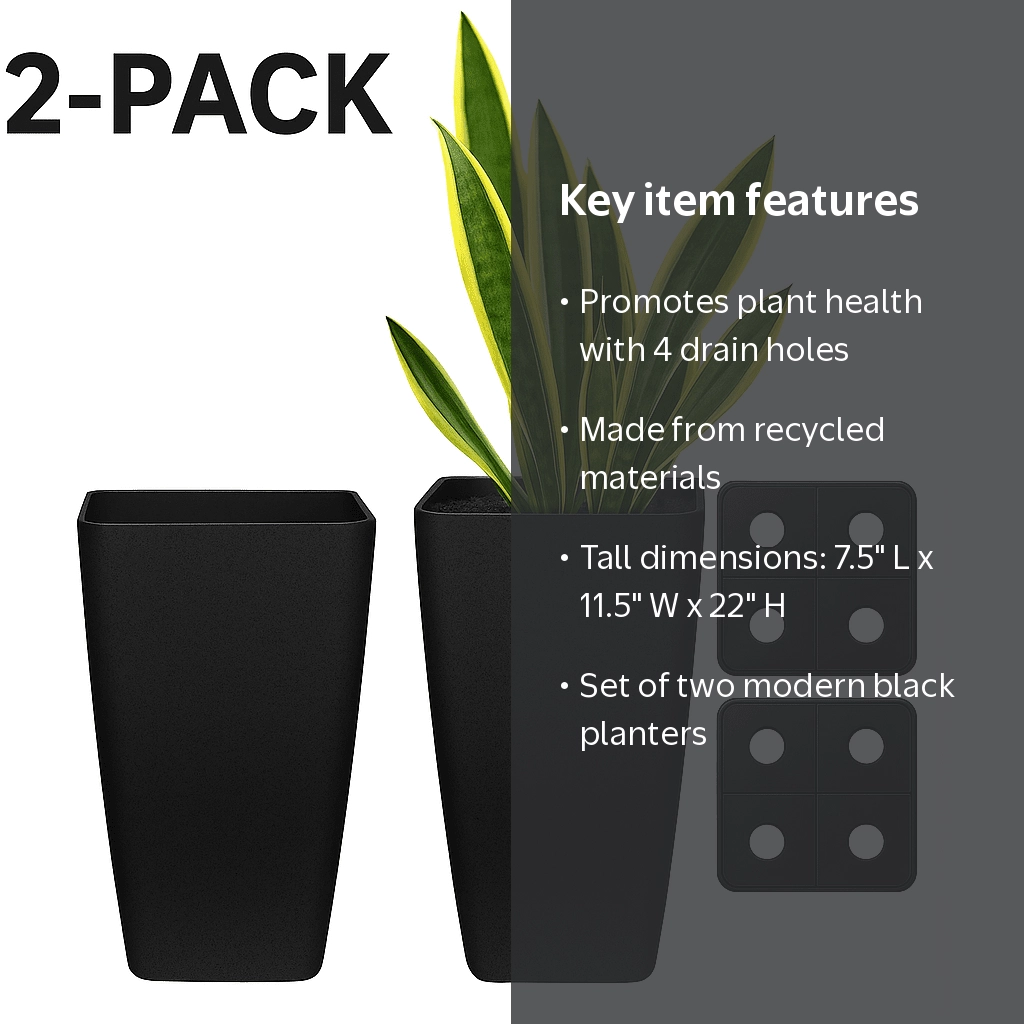 Stephan Roberts Large Outdoor Resin Planters Set of 2, Round Black