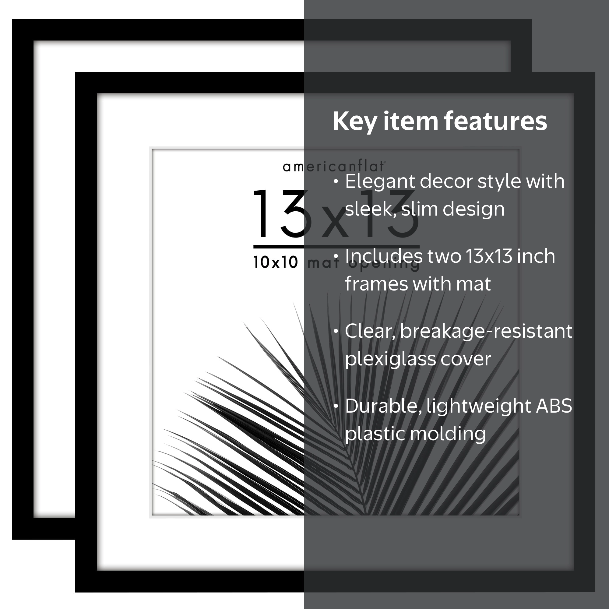 Americanflat 2 Pack 13x13 Frames with 10x10 Mat - Plexiglass Cover