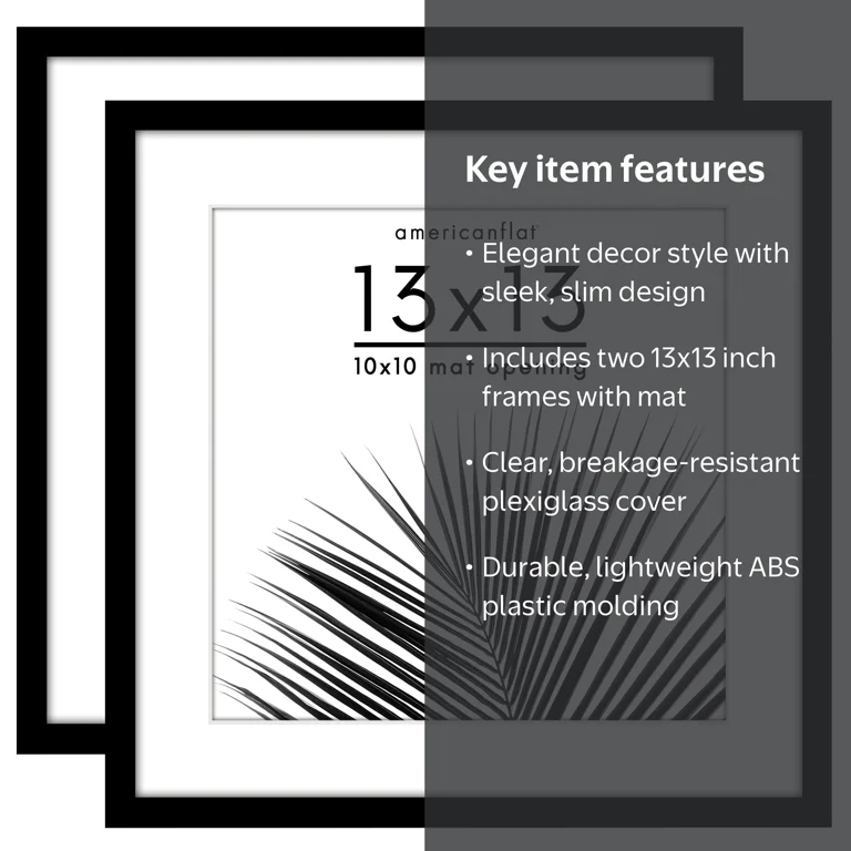 Americanflat 2 Pack 13x13 Frames with 10x10 Mat - Plexiglass Cover