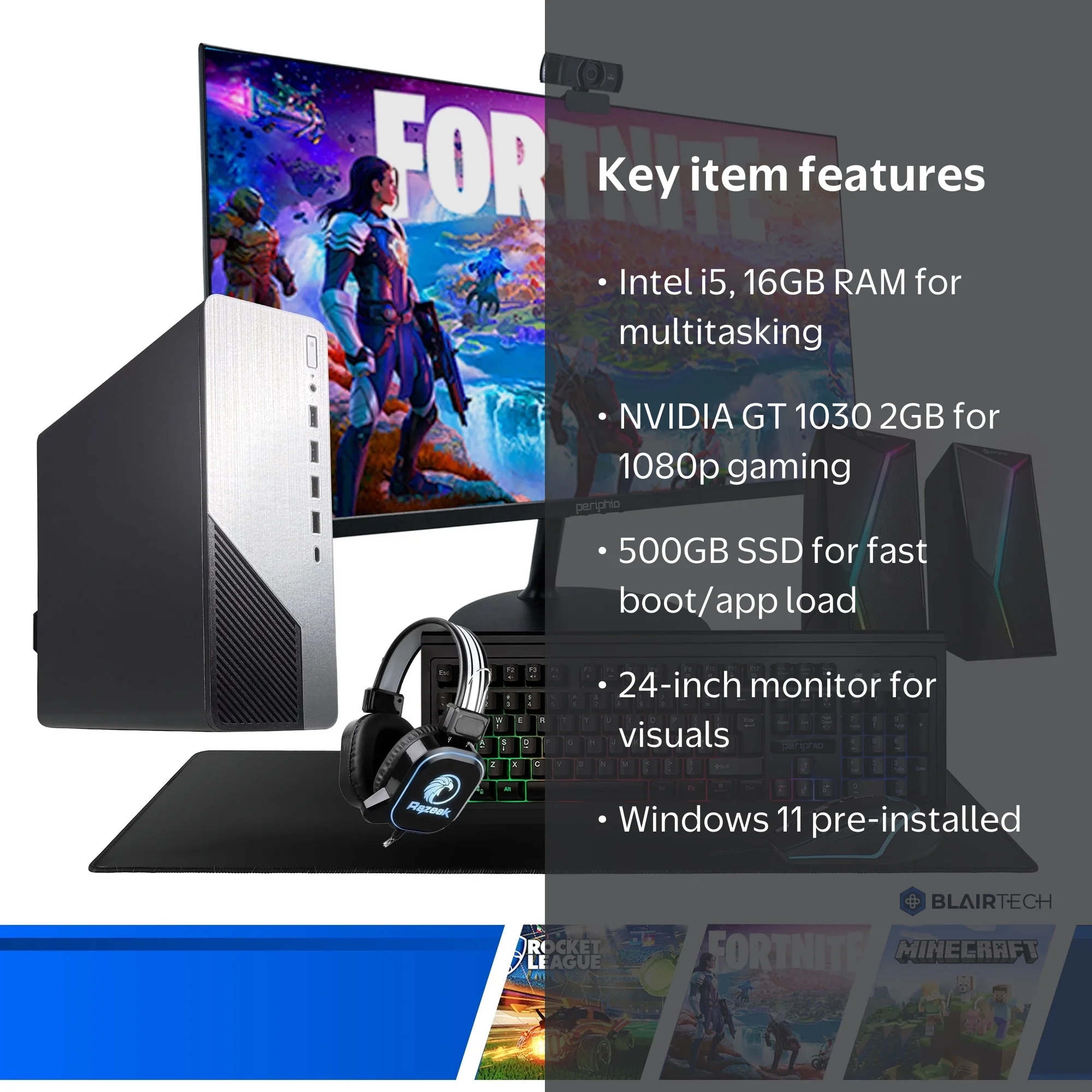 Dell RGB Gaming Desktop, Intel Core i5, 16GB RAM, 500GB SSD