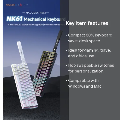 re.★①②郵 丸1012→ネオン系各6種類計12シート Ajazz NK61 60% Wired Mechanical Keyboard Mixed Color RGB Hot-Swap