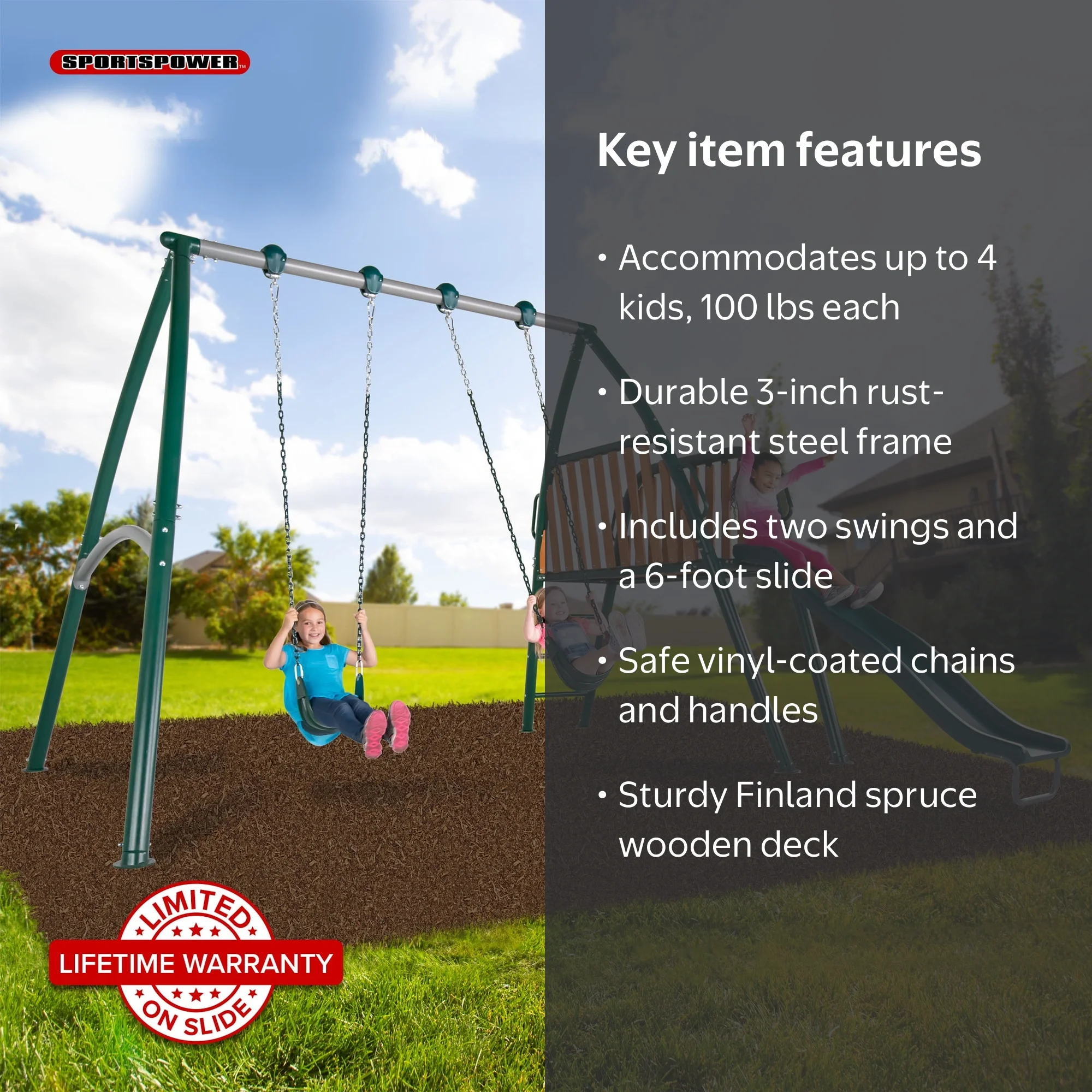 Sportspower Alta Oaks Metal Swing Set for Kids Ages 3-10, 2 Belt