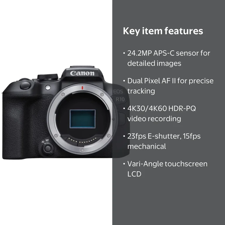 Canon EOS R10 Mirrorless Digital Camera Body, 24.2 MP, APS-C CMOS