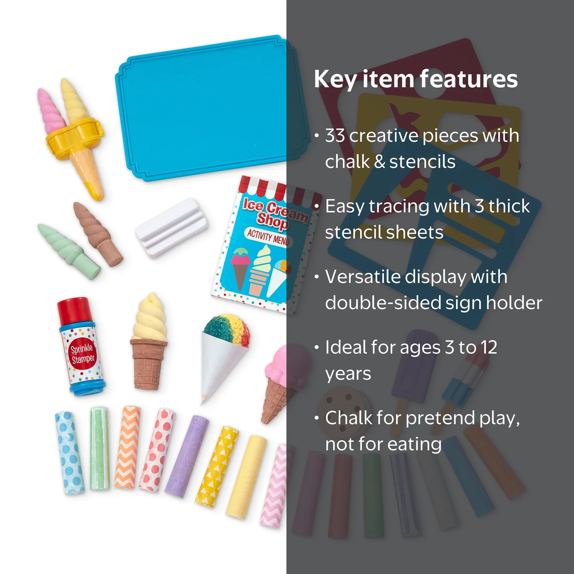 Melissa and Doug Ice Cream Shop 33-Piece Chalk and Holders Play