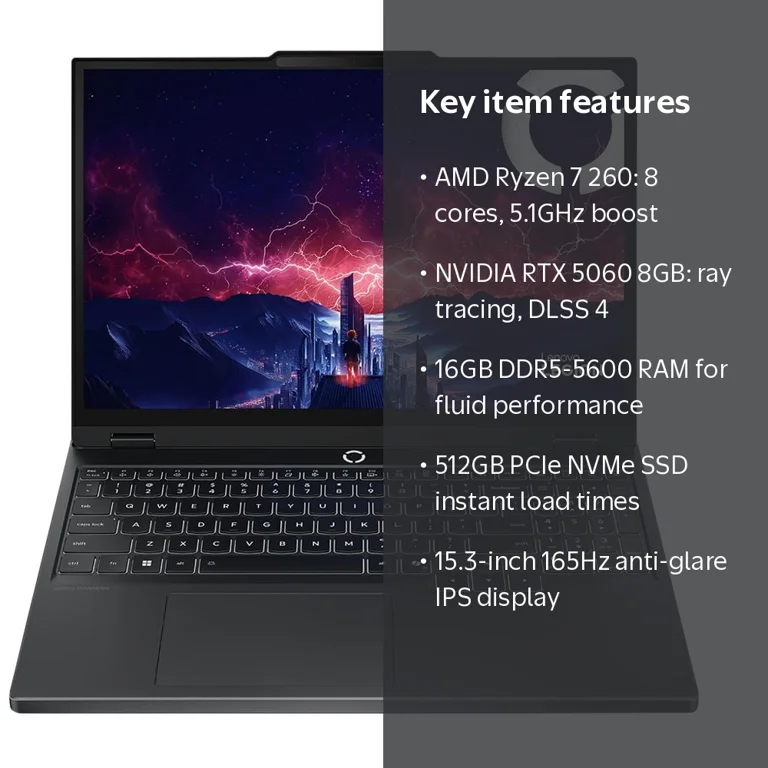 Lenovo, Gaming Laptop, AMD Ryzen 7 260, NVIDIA GeForce RTX 5060