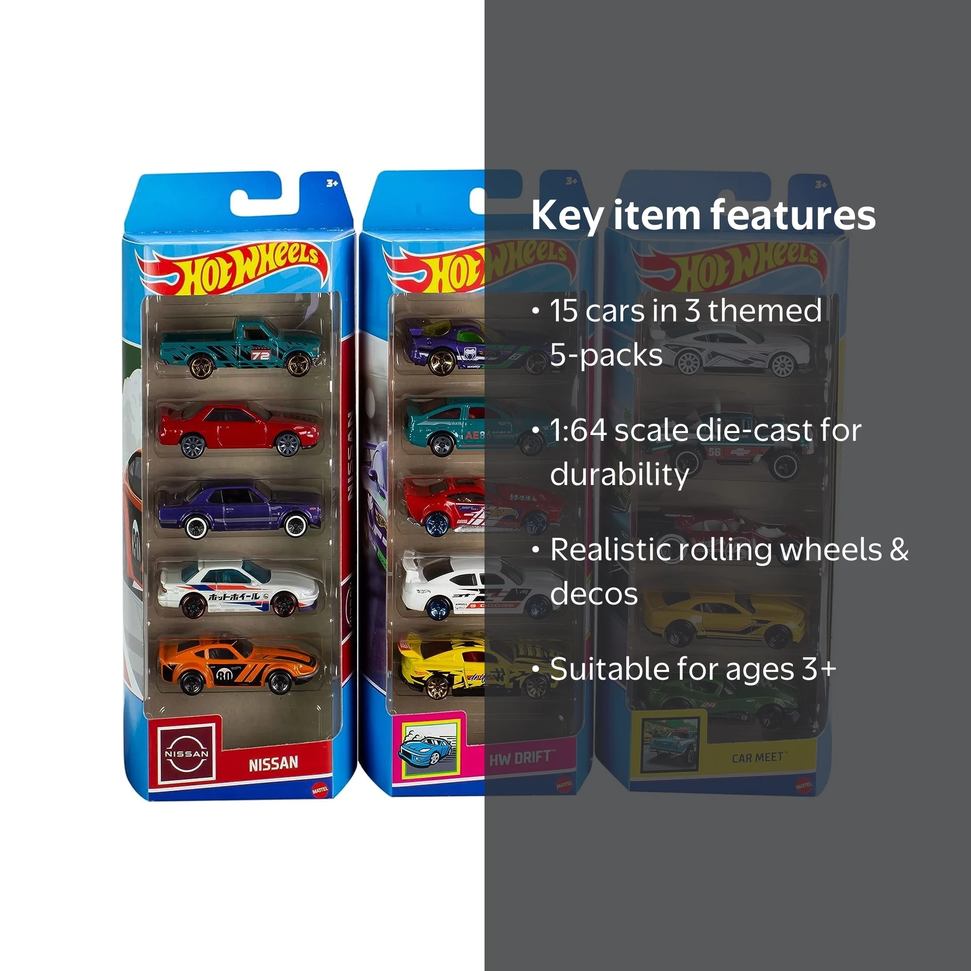 Hot Wheels, Set of 15 Toy Cars or Trucks, Styles May Vary, 1:64