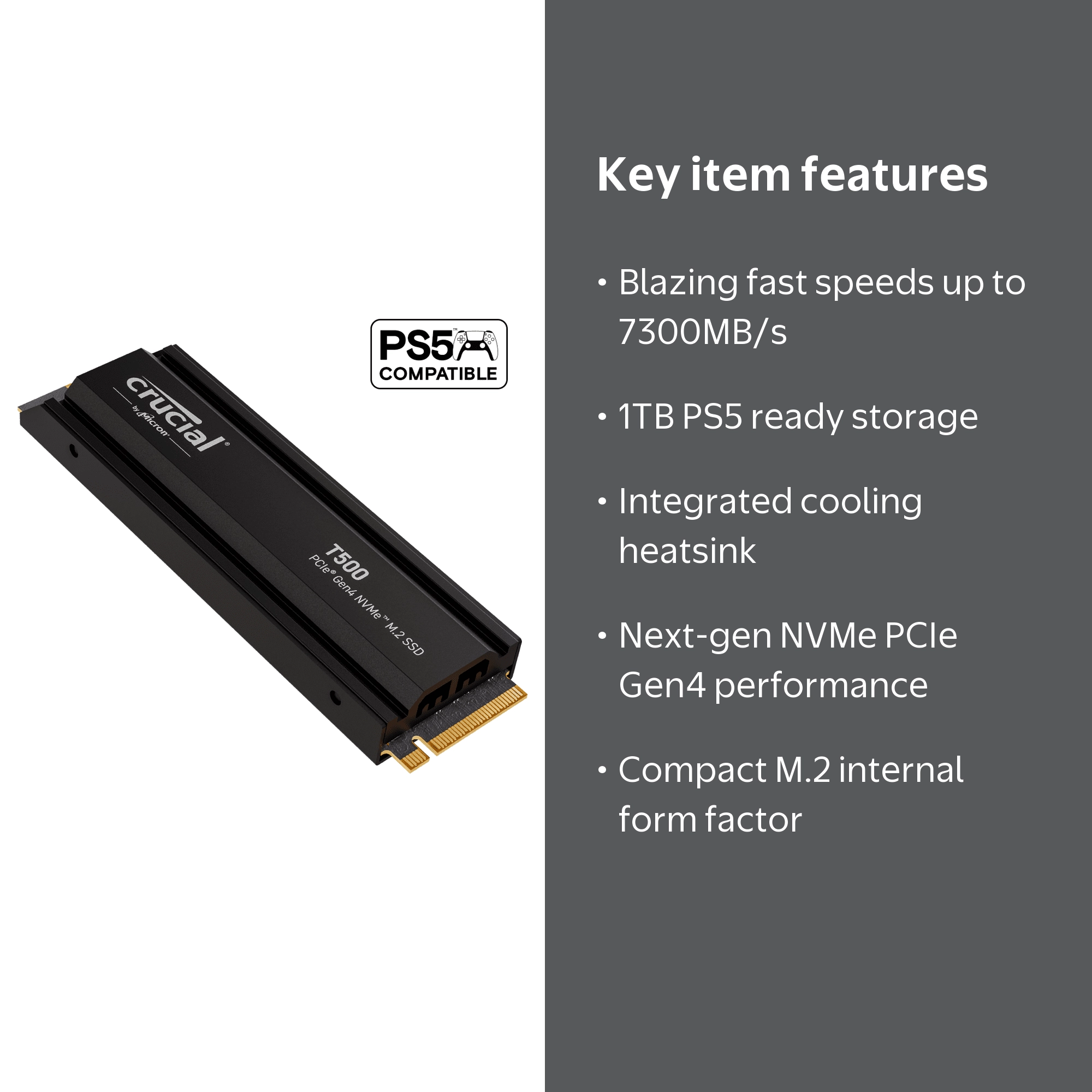 Micron, PCIe Gen4 NVMe SSD, Crucial T500 1TB, heatsink - Walmart.com