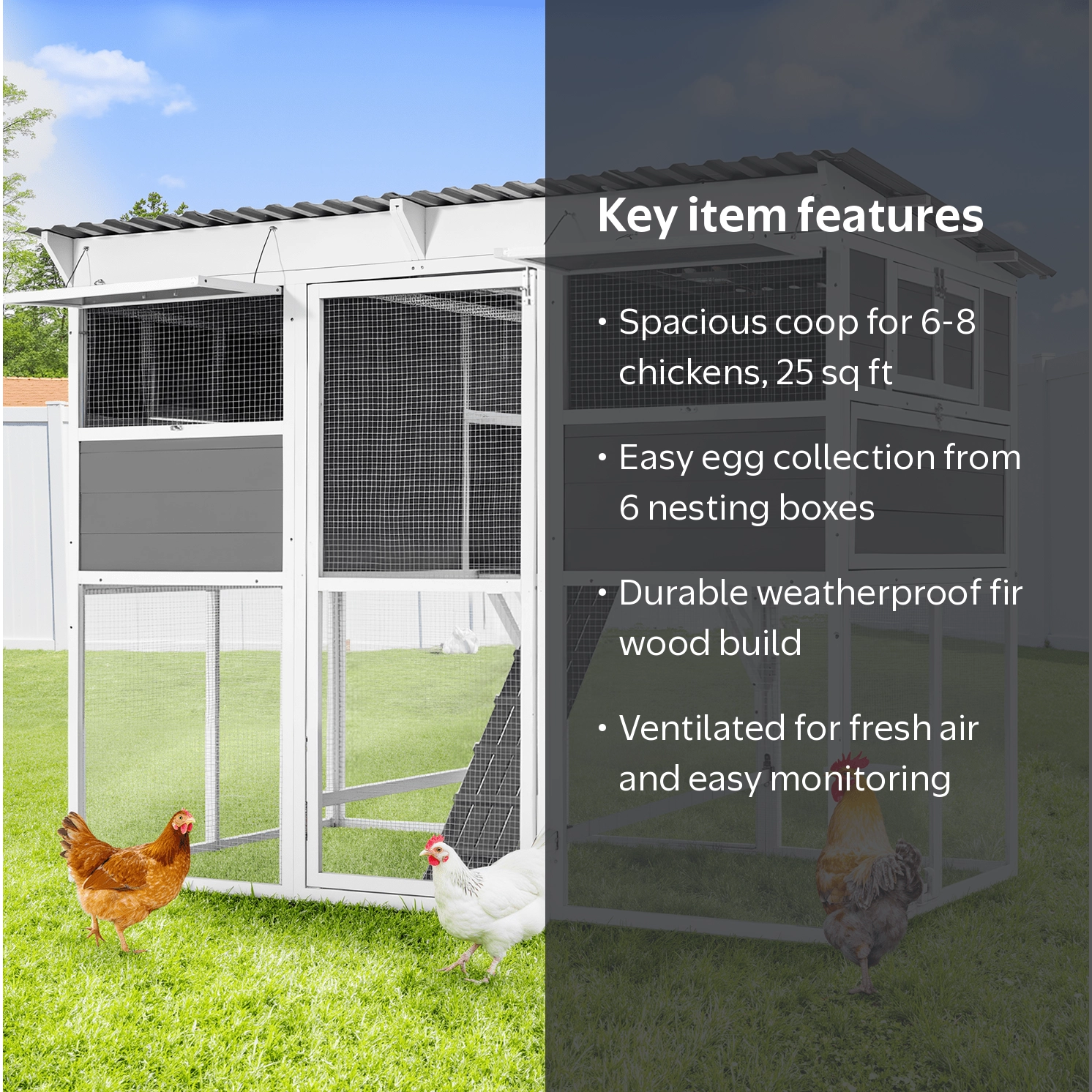 chickenページ YODOLLA 82 Inch Chicken Coop, Weatherproof Wooden Hen House for 6