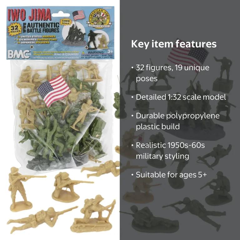 BMC WW2 Iwo Jima Plastic Army Men - 32 American & Japanese Figures