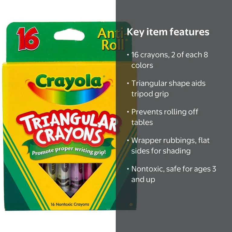 Crayola - Mini Kids, maxi-pastels de cire, forme triangulaire, 16 unités, à partir de 12 mois, couleurs assorties, 52-016T